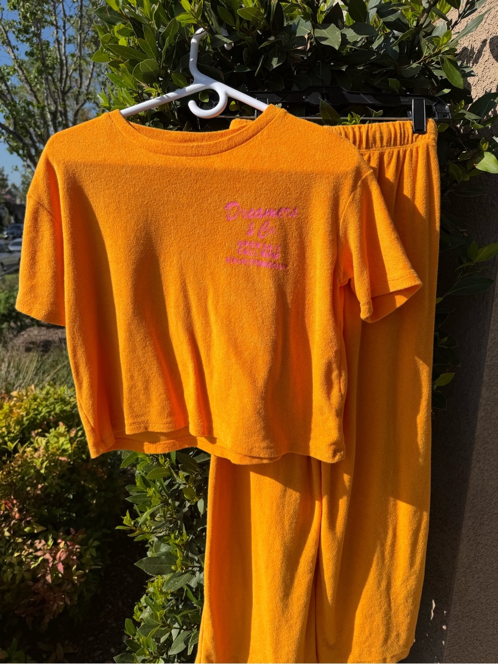 Ascot and Hart California Matching set Yellow Terry Set with Pink Script